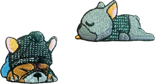 Miniatura 3 de TH - Juego de 2 minúsculos, bulldog francés, cachorro, mascota, perro, lindo logotipo de dibujos animados, 14 parches, coser para planchar