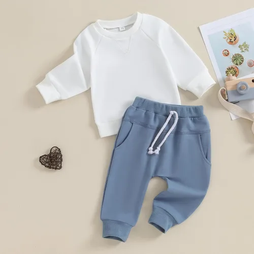 Miniatura 102 de Conjunto de ropa de otoño e invierno para bebé niño pequeño, sudadera de manga larga con colores contrastantes, pantalones elásticos para recién