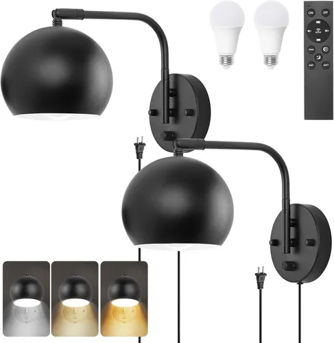 Miniatura 11 de Apliques de pared VATONI enchufables, apliques de pared regulables con brazo oscilante con cable de enchufe y interruptor de regulación con botón
