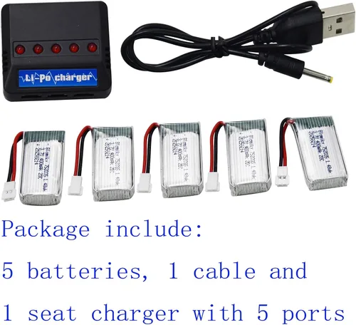 Miniatura 6 de Blomiky Paquete de 5 baterías de 3.7 V 400 mAh 25C Li-PO MX2.0 y cargador de asiento 4 en 1 para SYMA TR-F22 H31 Q11 H6C H99W H98 TR-C385 TR-P51 RC