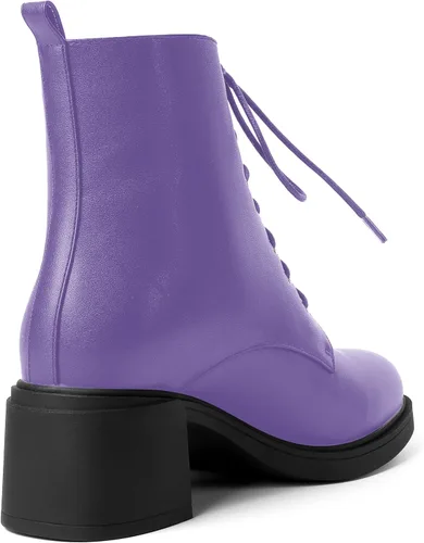 Miniatura 26 de ROSERWISH Botas altas de tacón bajo y grueso para mujer, con cordones, cómodas, modernas, con puntera redonda, de 2.5 pulgadas