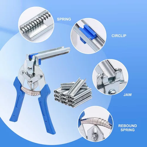 Miniatura 4 de Alicates de anillo de uñas tipo M para esgrima con 2400 clips M, kit de alicates de anillo de cerdo, herramienta de mano de reparación de tapicería