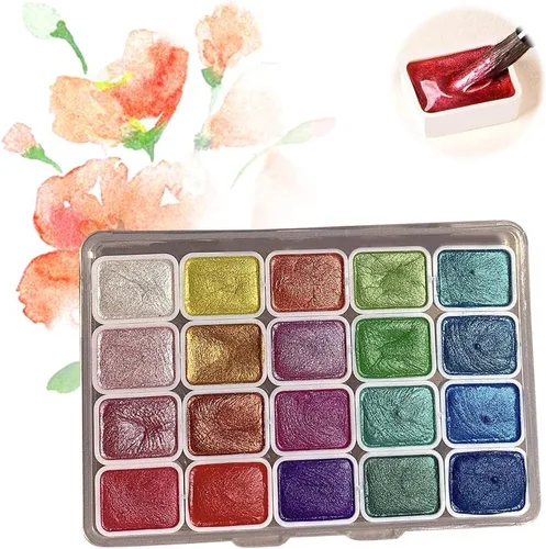 Juego de pintura de acuarela de 20 colores, mini pintura de acuarela que cambia de color 2026, juego de pinturas de acuarela metálicas, caja de
