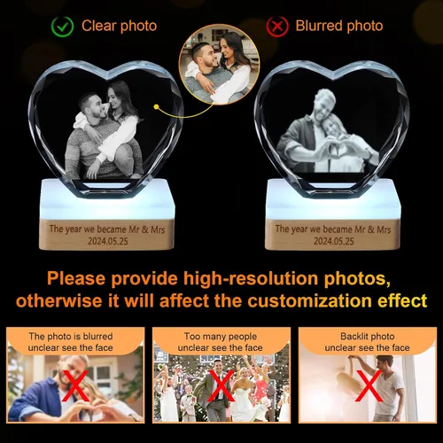 Miniatura 7 de Foto personalizada en cristal 3D, marcos de fotos de cristal personalizables, regalos personalizados con tu propia foto, aniversario de boda