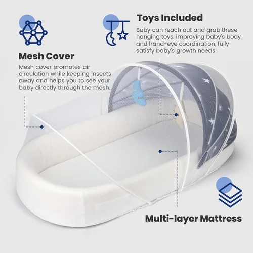 Miniatura 5 de Cuna portátil para bebé, moisés de viaje para recién nacidos y bebés, adecuado para transporte en interiores y exteriores, ligero, plegable