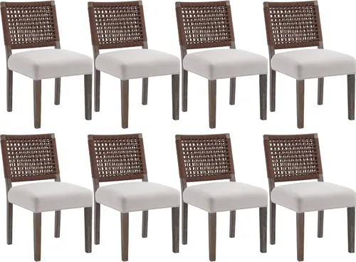 Miniatura 19 de chairus Juego de 2 sillas de comedor tapizadas, sillas de comedor costeras bohemias con respaldo de cuerda tejida de nogal marrón, patas de madera