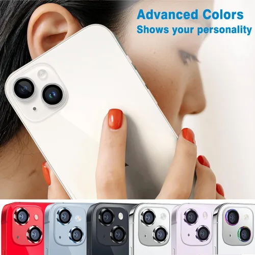 Miniatura 8 de Protector de lente de cámara compatible con iPhone 15 y 15 Plus, cubierta antiarañazos, protector de lente de vidrio templado 9H, protector de Negro