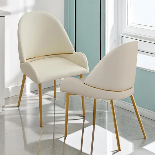 Miniatura 16 de Montary Juego de 2 sillas de comedor, modernas sillas de comedor con patas de acero dorado, elegantes sillas de piel sintética beige con respaldo