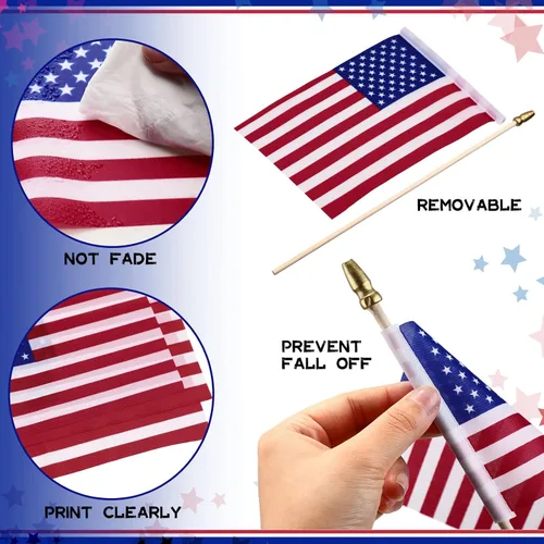 Miniatura 3 de Shimeyao 450 banderas americanas pequeñas en palo de 8 x 12 pulgadas, mini banderas de Estados Unidos de madera a granel para 250 aniversario