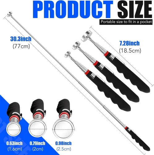 Miniatura 2 de 3 herramientas magnéticas telescópicas de recogida extensibles hasta 31 pulgadas, 30 lb 40 lb 80 lb, varilla magnética telescópica con imán extra