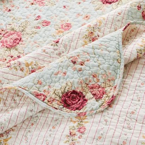 Miniatura 3 de Greenland Home Fashions Antique Rose - Manta acolchada de 100% algodón, diseño floral tradicional, 50 x 60 pulgadas, color azul