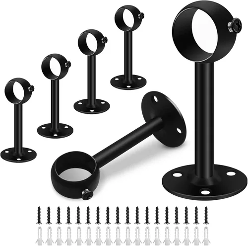 Soportes para barra de cortina de techo, soporte resistente de 1 pulgada, color negro, paquete de 6 ganchos para barra de cortina de techo 6 paquete