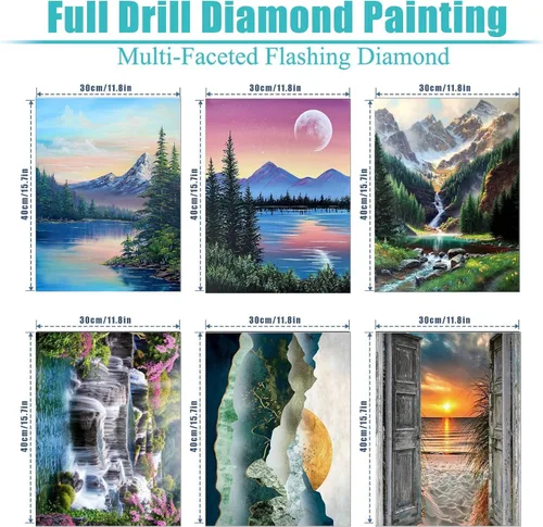 Miniatura 2 de DOTZSO Paquete de 6 Pintura de Diamantes para Adultos, Kit de Pintura de Diamante 5D para Bricolaje, Kit Completo de Arte de Diamantes con Pintura