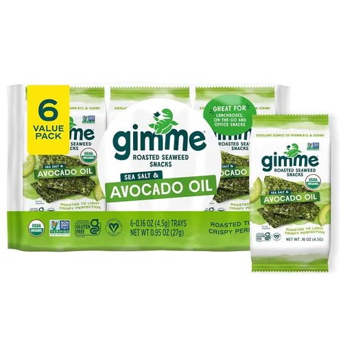 Miniatura 11 de gimMe - Bocadillo de algas marinas orgánicas tostadas con sal marina, 6 paquetes de 15oz