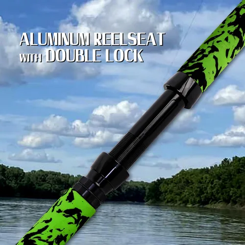 Miniatura 5 de Fiblink Cañas de pescar de bagre de 7'6"/8'6"/10'Caña de bagre verde 1 pieza/2 piezas portátil de viaje Caña de pesca de bagre de pesca de bagre