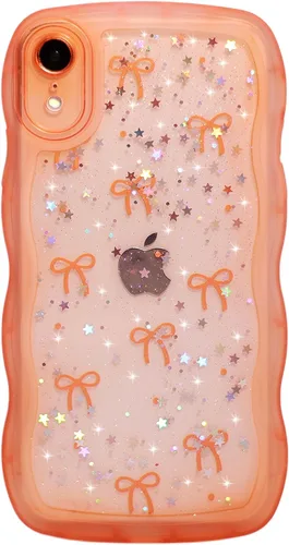 Miniatura 8 de Qokey Funda para iPhone 12 Pro Max de 6.7 pulgadas, diseño de onda rizada, borde transparente, brillante con purpurina, estrella brillante, bonita