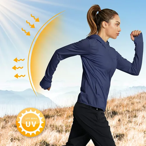 Miniatura 2 de Libin sudadera con capucha para mujer, con cremallera completa, UPF 50+, capucha con protección solar, de manga larga, para senderismo
