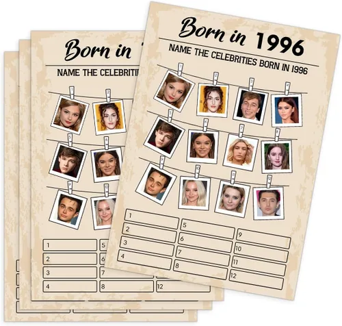 QUPT Juegos de fiesta de cumpleaños número 30, juegos nacidos en 1996, suministros de fiesta de cumpleaños para adultos, divertido juego de fiesta