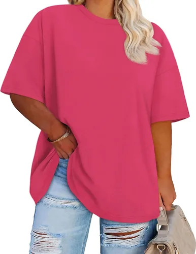 Miniatura 20 de Blusas de Talla Grande Casuales Camisetas Oversized para Mujeres Ajuste Holgado Cuello Redondo Blusas Camisetas Básicas de Verano Tees