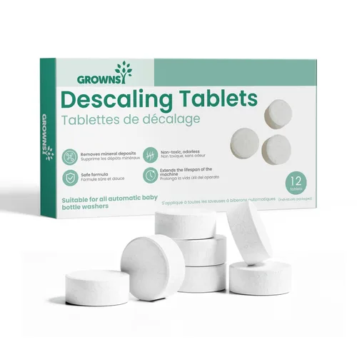 GROWNSY Tabletas descalcificadoras para lavadoras de botellas, 12 tabletas descalcificadoras para eliminar la acumulación de cal y mineral,