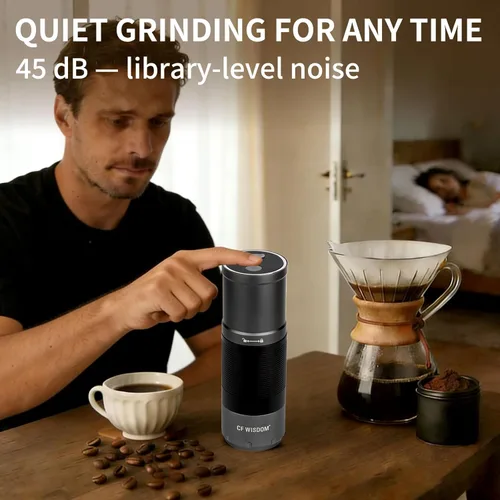 Miniatura 6 de Molinillo de café eléctrico portátil, molinillo de café con rebabas cónicas – Manual de modo dual y molinillo eléctrico manual con ajustes