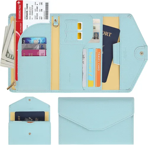 Miniatura 54 de Zoppen - Billetera de viaje con bloqueo RFID multiusos (Ver.4) Portatarjetas de pasaporte y vacunas, organizador de documentos de tres pliegues