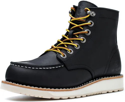 Botas de trabajo para hombre Soft Moc Toe hechas a mano clásicas tobillo moda casual 6 pulgadas cuña suela construcción industrial zapatos Marrón