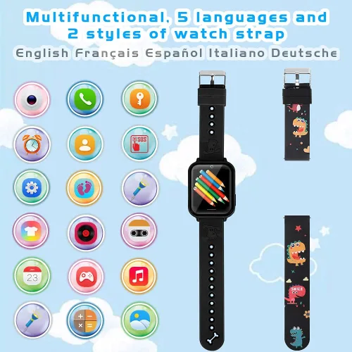 Miniatura 3 de OKYUK Reloj inteligente para niños, reproductor de MP3, reloj de música, teléfono con alarma de cámara, cámara SOS, llamada de 2 vías, reloj