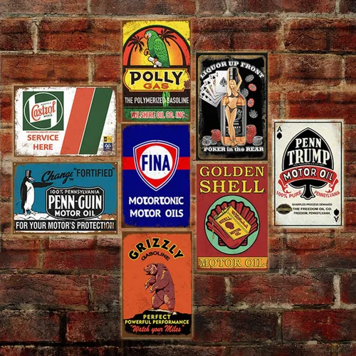 Miniatura 2 de 35 letreros de lata vintage reproducidos, anuncios retro de gas y aceite, letreros de metal antiguo para garaje, cueva de hombre, bar, cocina