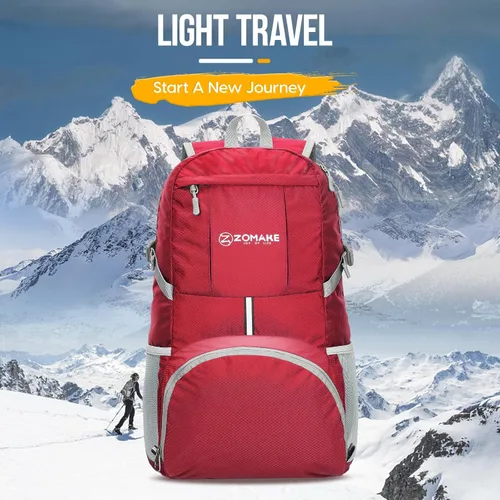 Miniatura 7 de ZOMAKE Mochila Ligera Empacable de 35L, Mochilas Ligeras Plegables Resistentes al Agua Bolsa de Senderismo Colapsible, Paquete de Día Plegable Rojo