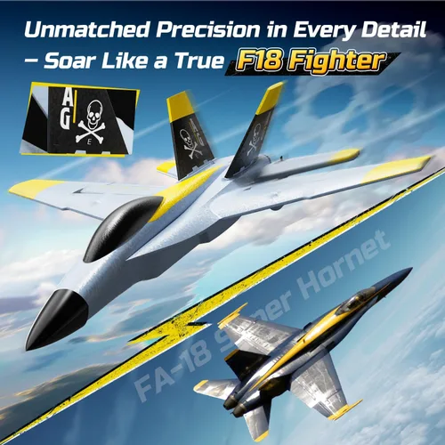 Miniatura 3 de DEERC Avión RC F18 de 4 canales para adultos, control remoto, avión de combate, 2.4 GHz, estabilizador de giroscopio de 6 ejes, RTF Hobby Glider