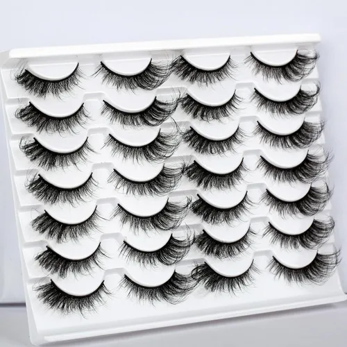 Miniatura 206 de Pooplunch - Pestañas postizas finas de visón sintético, estilo ojo de gato, naturales, cruzadas, tipo racimo, efecto 8D de volumen, tiras