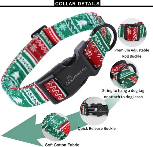 Miniatura 3 de ARING PET Collar de Navidad para perro, lindo collar de copos de nieve populares rojo y verde con hebilla de liberación rápida para cachorros