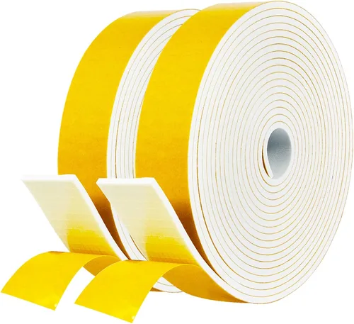 Miniatura 11 de fowong Burlete para puerta, color blanco, 1/2 pulgadas x 1/4 pulgadas, tira adhesiva de sellado de puerta para marco de ventana, rollo de cinta