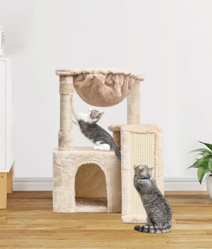 Miniatura 5 de SYANDLVY Árbol para gatos de interior para gatos adultos grandes, torre de actividades moderna con postes rascadores y tablero, condominio