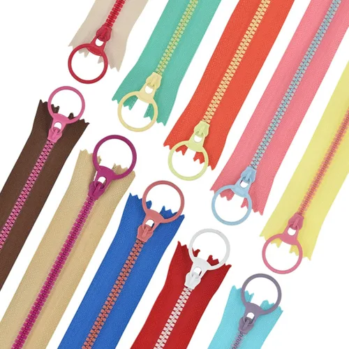#3 - 20 cremalleras de resina para coser a granel con tiradores de anillo, chaqueta que no separa, cremalleras de plástico de extremo cerrado para