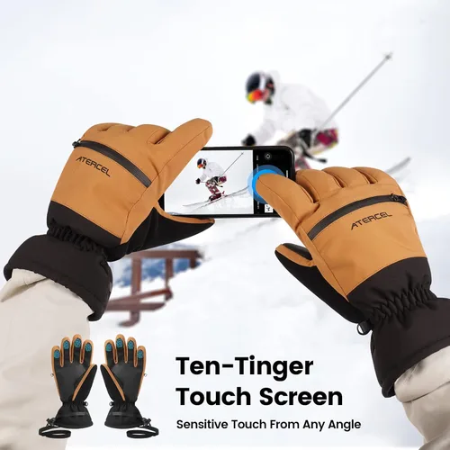 Miniatura 4 de ATERCEL Guantes de esquí impermeables para pantalla táctil, guantes de nieve para snowboard, moto de nieve, senderismo de invierno para hombres