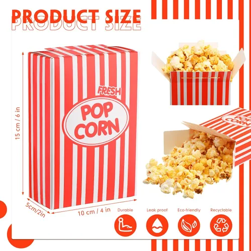 Miniatura 2 de Xinnun 200 cajas de papel para palomitas de maíz, 1 onza, a prueba de aceite, desechables, a rayas, contenedores, soportes de papel a prueba de Rojo