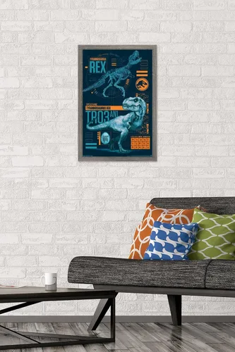 Miniatura 2 de Trends International Jurassic World: Fallen Kingdom - Póster de pared T-Rex, 14.725 x 22.375 pulgadas, versión enmarcada de madera de granero