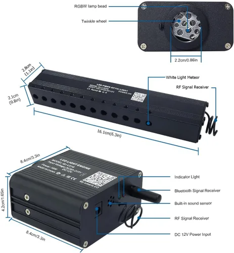 Miniatura 5 de AKEPO Kit de Luces de Fibra Óptica Twinkle Meteor APP de Tamaño Pequeño 16W, Estrella Fugaz+RGBW Activado por Música 550pcs 0.03in/0.75mm 9.8ft/3m