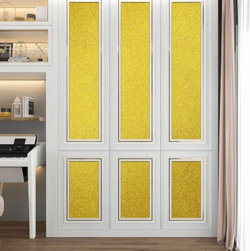 Miniatura 8 de Stickyart Papel tapiz con purpurina dorada, bordes de pared brillantes, despegar y pegar, para dormitorio, papel adhesivo extraíble con purpurina