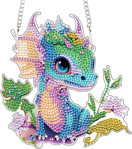 Miniatura 25 de AiYuanzsh Juego de letreros colgantes de pintura de diamantes, arte de diamante, arte de pared colgante de lindo dragón blanco, kit de colgante
