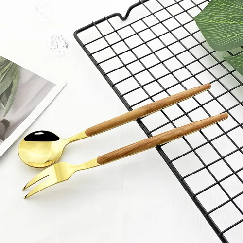 Miniatura 6 de JASHII Juego de cubiertos de madera de acero inoxidable de 20 piezas, mango de madera, cuchillo tenedor, cuchara, utensilios de cocina para 4