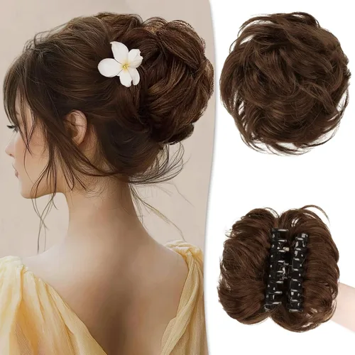 Miniatura 37 de RUWISS Pinza de Garra Moño Desordenado Postizo de Cabello Humano Real Moños Ondulados Rizados Chignon Extensiones de Moño Peinado Recogido