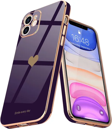 Miniatura 12 de Teageo Funda compatible con iPhone 11 para mujeres y niñas, lindo diseño de corazón de amor, lujoso brillante plateado, cubierta trasera suave, Azul