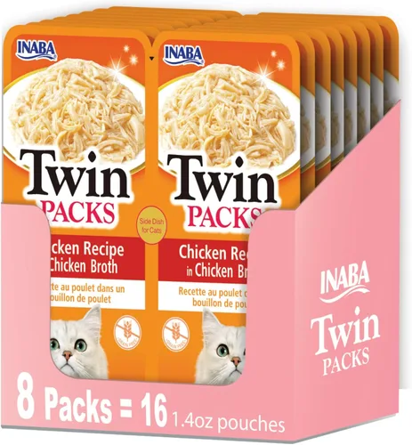 Miniatura 7 de INABA Paquetes Dobles para Gatos, Bolsa de Guarnición/Aderezo, 1.4 Onzas por Porción, 16 Porciones, Receta de Atún y Pollo en Caldo de Atún