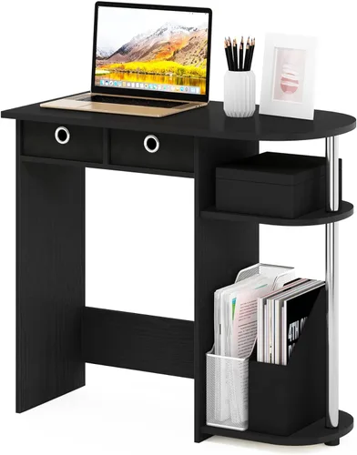 Miniatura 17 de Furinno Estante de escritorio clásico, gabinete de escritorio de 5 estantes, estante para libros, organizador de escritorio de 3 niveles