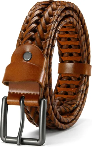 Miniatura 8 de CHAOREN Cinturones trenzados de cuero para hombre, cinturón de cuero tejido casual de 1 1/8 pulgadas para pantalón de vestir