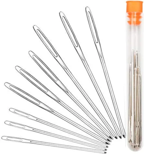 Hekisn - Agujas romas de ojo grande, agujas de tejer de hilo de acero inoxidable, agujas de coser, agujas de tejer para manualidades, agujas de