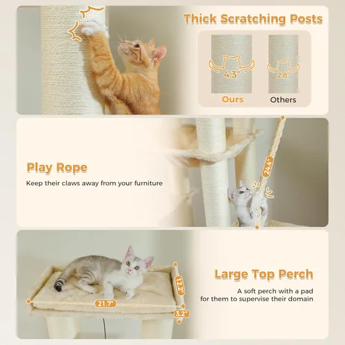 Miniatura 5 de Árbol para gatos resistente de 67 pulgadas para gatos grandes adultos de interior, torre XXL para gatos con 13 postes rascadores gruesos (φ4.3)